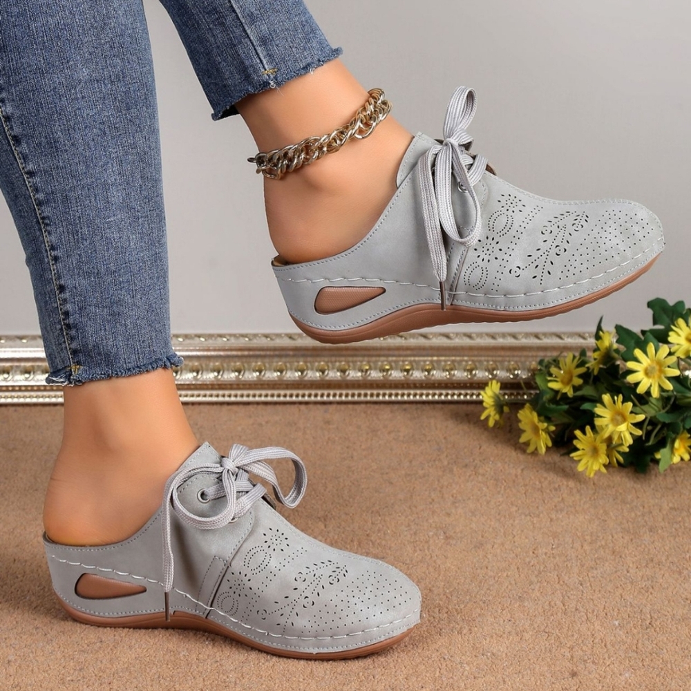 Lace-Up Round Toe Suede Wedge Sandals